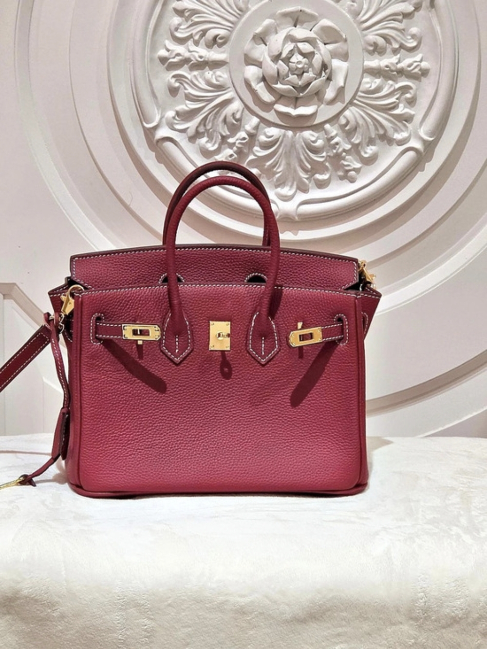 Structured Satchel in Deep raspberry. - Picture 9 of 11
